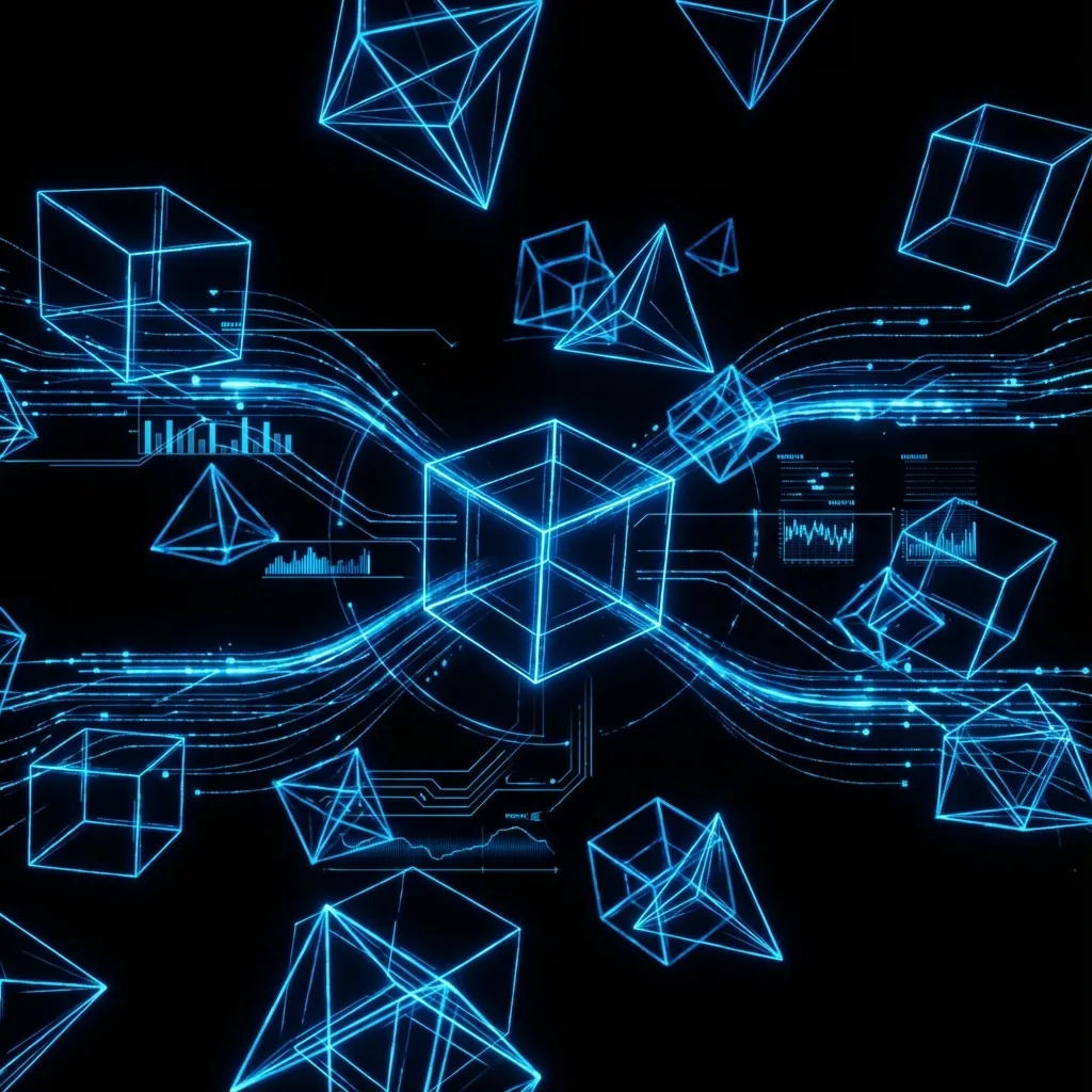 Formas geométricas tecnológicas azules representando innovación digital